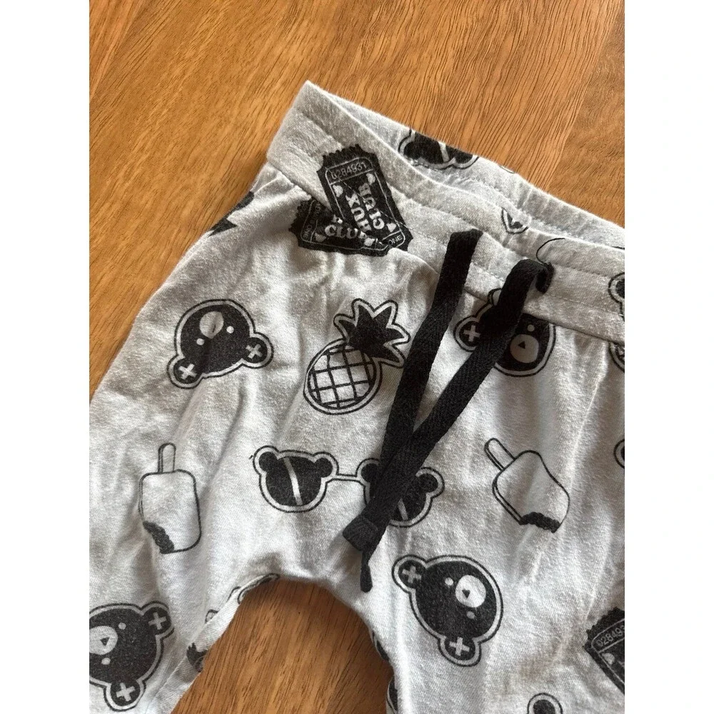 HUXBABY Baby Pants with Black Bear and Card Print